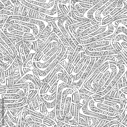 Seamless black and white grunge background. Abstract repeating texture of elements. Template to create your own design and print. Chaotic retro backdrop