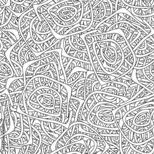 Seamless black and white grunge background. Abstract repeating texture of elements. Template to create your own design and print. Chaotic retro backdrop
