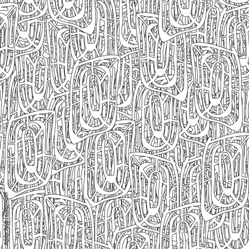 Seamless black and white grunge background. Abstract repeating texture of elements. Template to create your own design and print. Chaotic retro backdrop