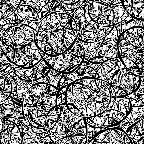 Seamless black and white grunge background. Abstract repeating texture of elements. Template to create your own design and print. Chaotic retro backdrop