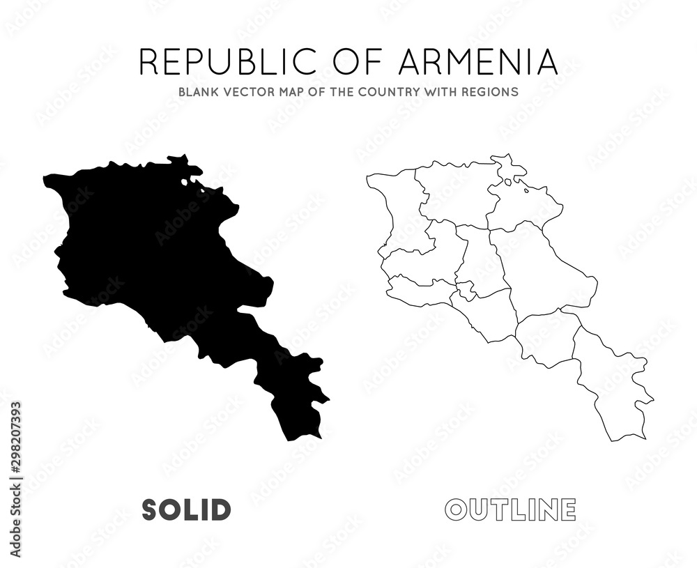 Armenia map. Blank vector map of the Country with regions. Borders of Armenia for your infographic. Vector illustration.