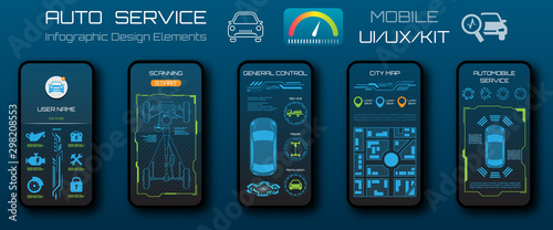 Design of Mobile Applications of Car Service. Home, Menu, User Interface