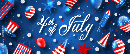 American Traditional Banner for USA Independence Day Celebration. Greeting Postcard for 4 th of July