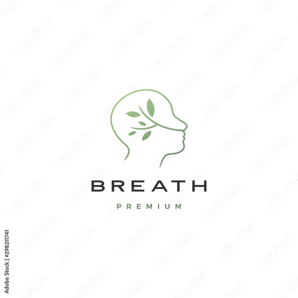 human head breath leaf nature natural air logo vector icon illustration