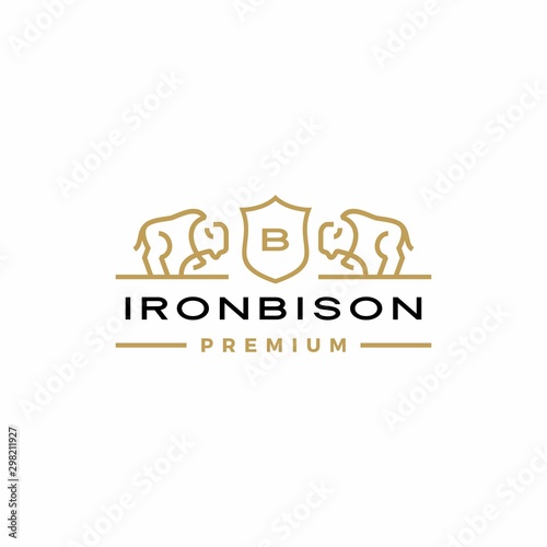 bison coat of arms logo vector icon illustration