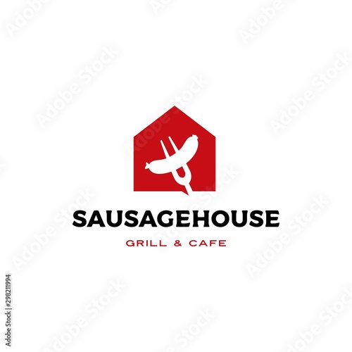 sausage house home restaurant cafe logo vector icon illustration