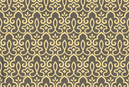 Flower geometric pattern. Seamless vector background. Gold and grey ornament