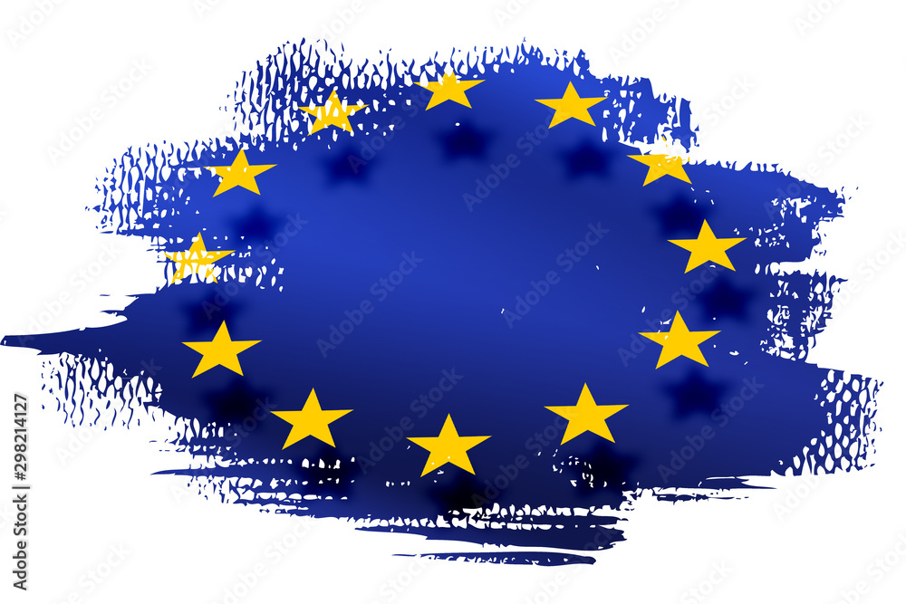 Malowana flaga Unii Europejskiej na białym tle - obrazy, fototapety, plakaty 
