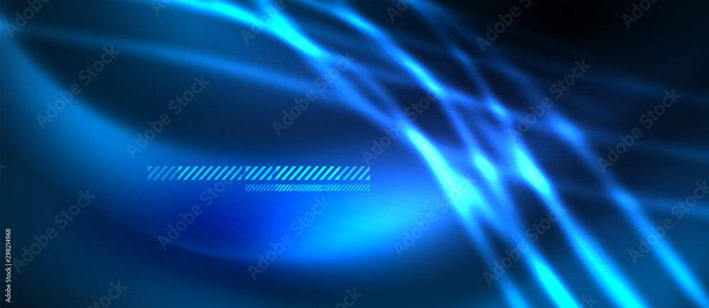 Neon abstract waves background. Shiny lights on bright colors with design elements. Futuristic or technology template illustration, hi-tech concept