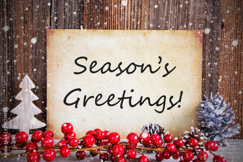 Fotografija Paper With English Text Seasons Greetings
