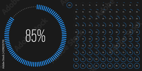 Set of circle percentage diagrams meters from 0 to 100 ready-to-use for web design, user interface UI or infographic - indicator with blue