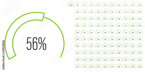 Set of circular sector percentage diagrams meters from 0 to 100 ready-to-use for web design, user interface UI or infographic - indicator with green