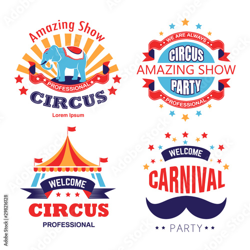 Circus show and carnival party isolated icons, show invitation