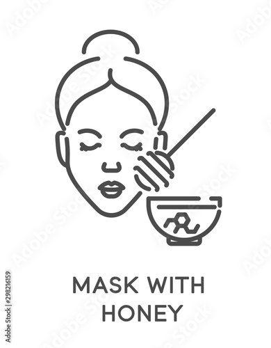 Honey face mask isolated linear icon, dry skin treatment