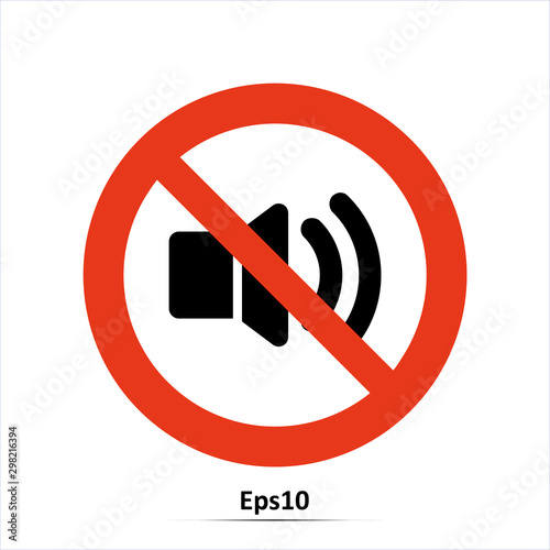 No sound vector sign. Red prohibition sign. Stop symbol