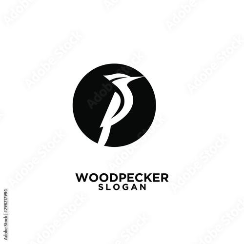 woodpecker with spotted black circle bird logo icon design template vector