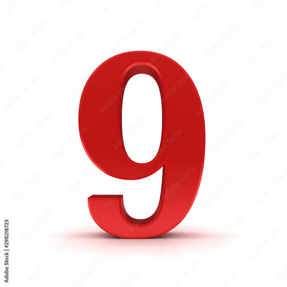 9 number red 3d nine sign rendering isolated on white 9 number red 3d nine sign rendering isolated on white