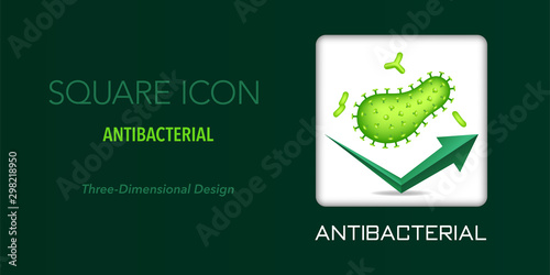 Antibacterial square icon. Three-dimensional design.