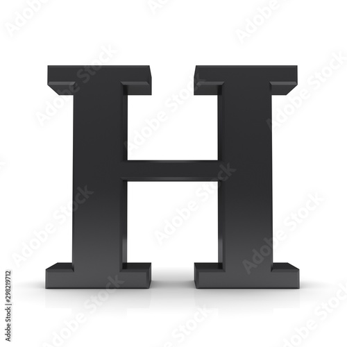 H black letter sign alphabet 3d text capital character rendering font isolated on white background