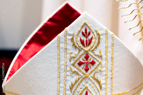 Mitre or miter, traditional ceremonial head-dress of bishops and certain abbots in traditional Christianity photo