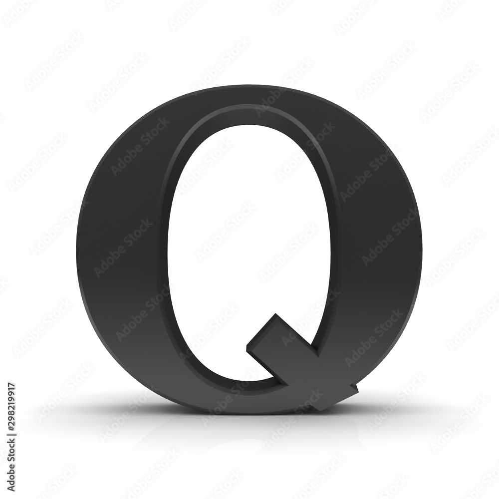 Q black letter sign alphabet 3d text capital character rendering font isolated on white background Q black letter sign alphabet 3d text capital character rendering font isolated on white background