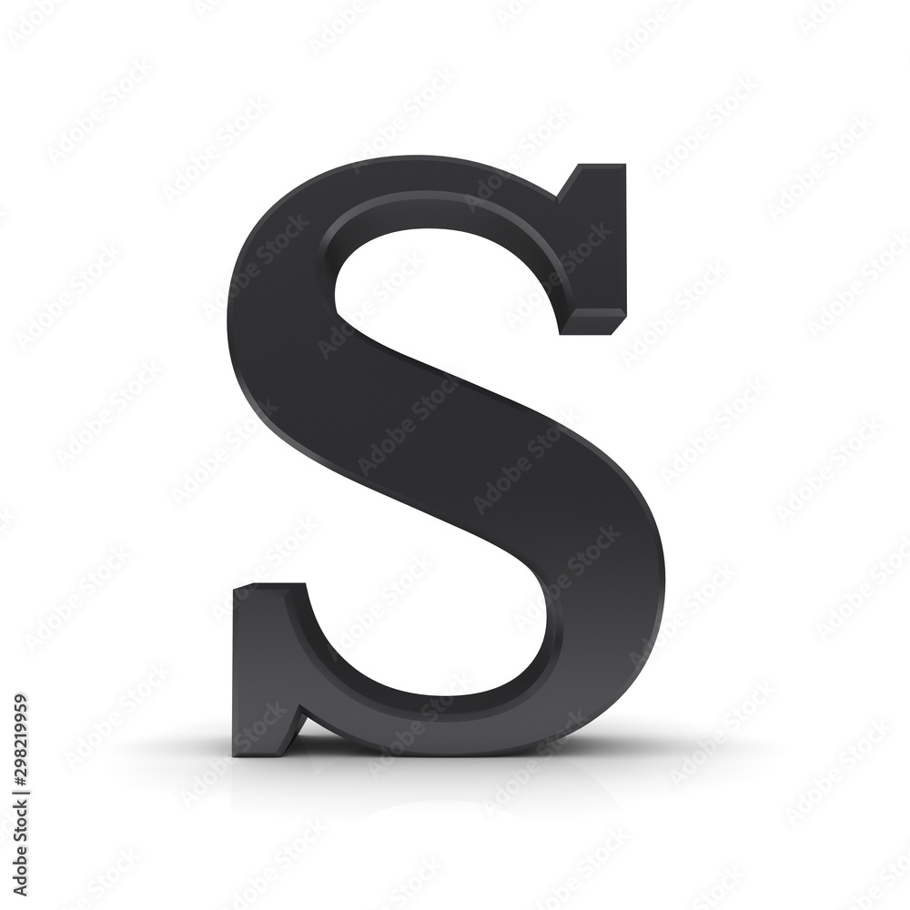 S black letter sign alphabet 3d text capital character rendering font isolated on white background S black letter sign alphabet 3d text capital character rendering font isolated on white background