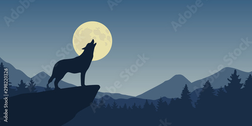 Foto wolf howls at full moon blue nature landscape vector illustration EPS10