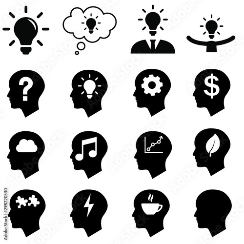 idea vector icon set. brain illustration symbol collection. creative icons or sign.