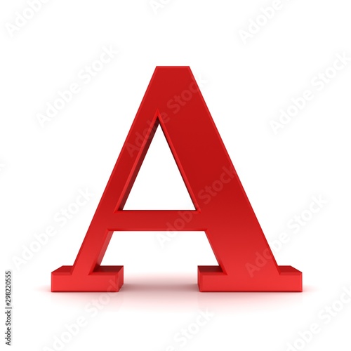A letter red 3d sign alphabet capital rendering isolated on white