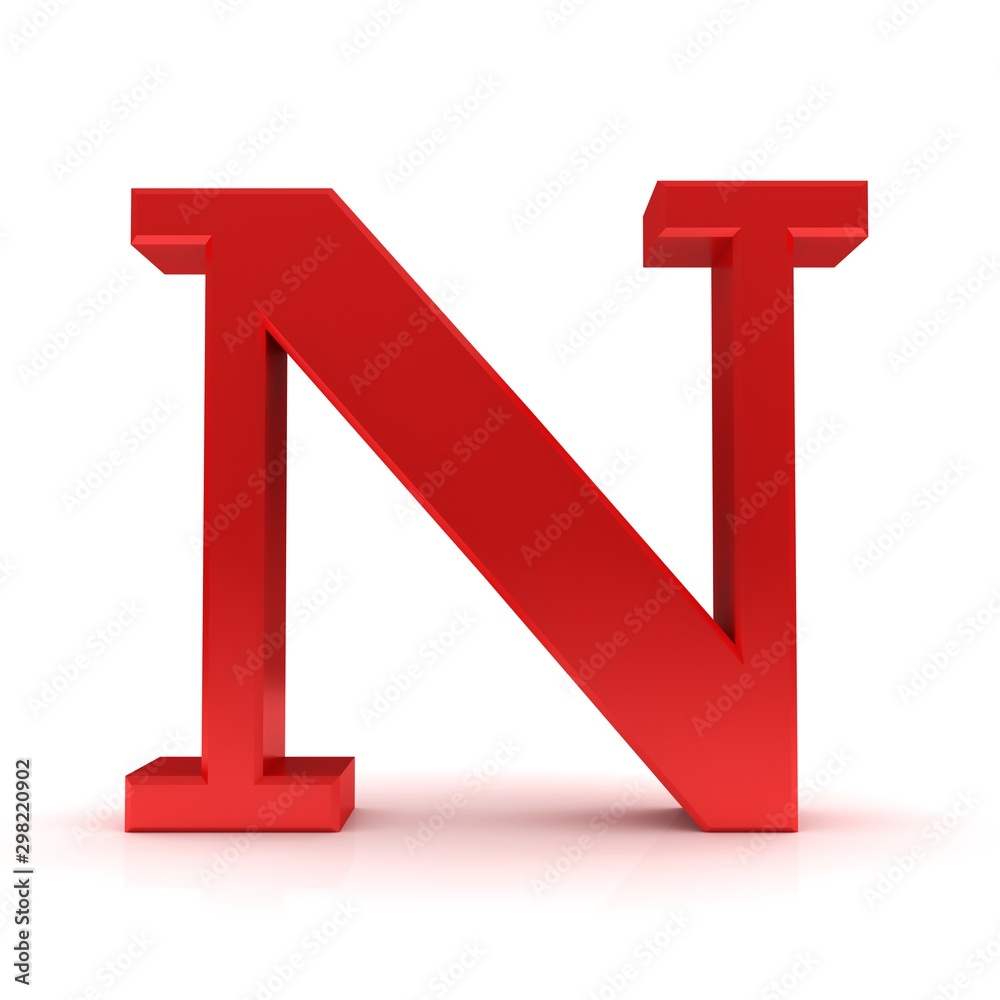 N letter red 3d sign alphabet capital rendering isolated on white N letter red 3d sign alphabet capital rendering isolated on white