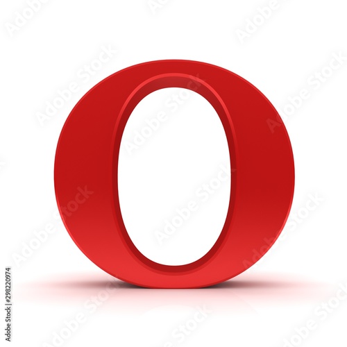O letter red 3d sign alphabet capital rendering isolated on white