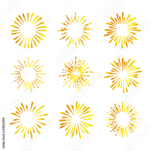 Vector Retro Golden Shine Icons Isolated on White Background, Gradient Gold Color.
