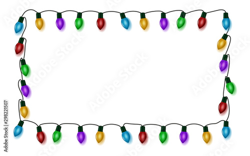 Christmas lights frame. Holiday border string vector. Hanging garland string. Vector illustration