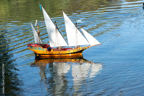 Wooden toy galleon ship sailing