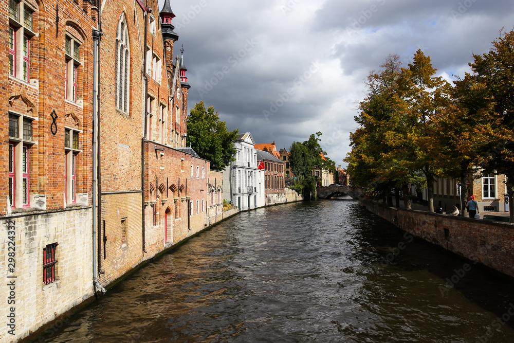 Bruges tourism streets and river Belgium