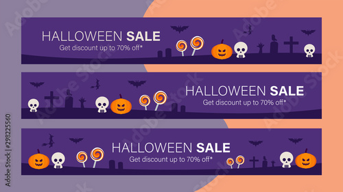 Happy halloween sale mobile banner template for online shop or social media ads. Big sale halloween holiday event. Flash sale on halloween. Halloween vector illustration