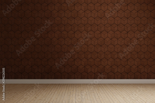 empty room with wooden floor and pattern wall, 3d rendering background