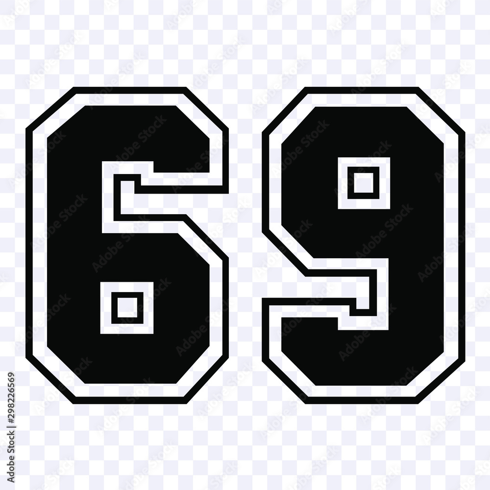 Silhouette stencil numbers for cutting or print. sport number 69 vector