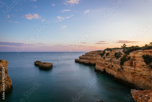 Portuguese coast line with Elephant Shaped Cliff in Algarve during the Sunset, Portugal