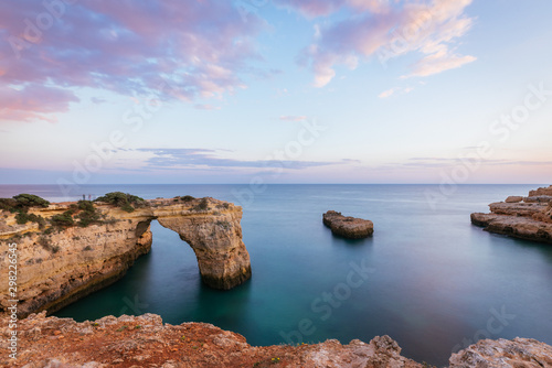 Portuguese coast line with Elephant Shaped Cliff in Algarve during the Sunset, Portugal