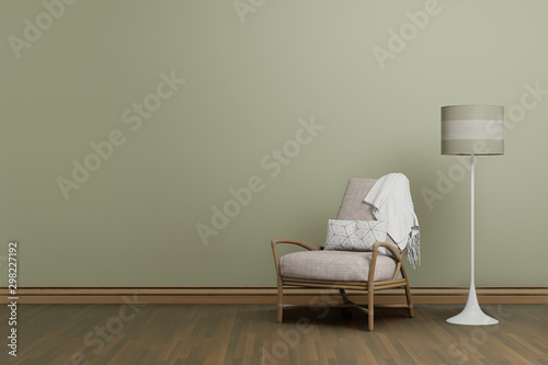 Fototapeta Naklejka Na Ścianę i Meble -  interior of room with green concrete wall and wooden floor, 3d rendering