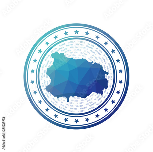 Flat low poly stamp of Ischia. Polygonal Ischia badge. Trendy vector logo of the island.