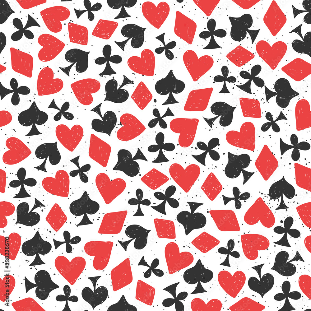 Fototapeta premium Vector seamless pattern poker cards for social media content. Vector hand drawn illustration design.