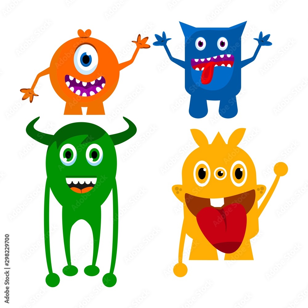 Cartoon Monsters Set. Vector Illustration of Monsters