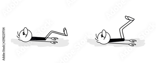 Doodle stick figure: Man doing exercises in the gym. Fitness and healthy lifestyle. Vector.
