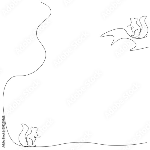 Forest landscape with animal squirrel on branch, vector illustration