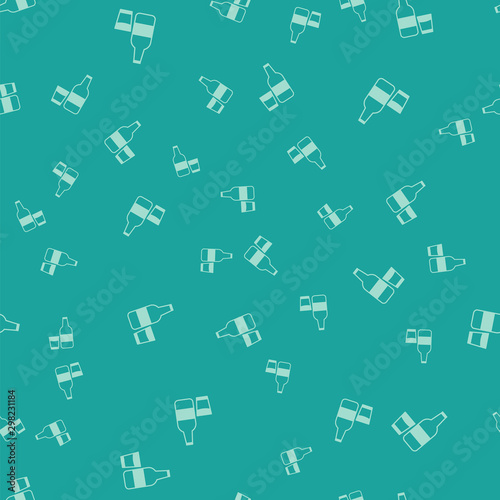 Green Closed glass bottle with milk and glass icon isolated seamless pattern on green background. Vector Illustration