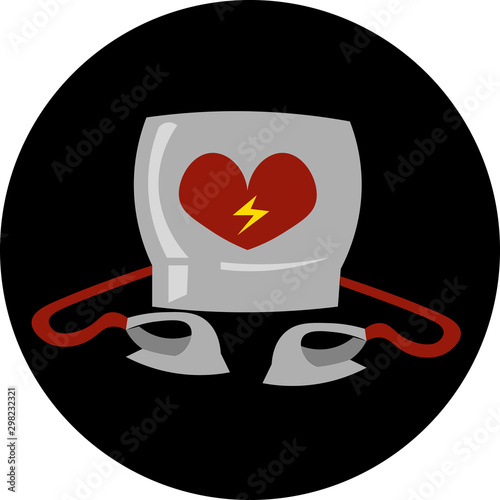 Defibrillation apparatus. Logo on a black background. Cardiopulmonary resuscitation, health, ambulance.