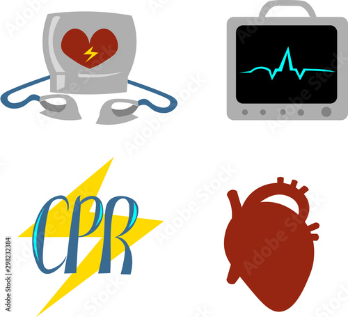 Set of objects for cardiopulmonary resuscitation. Urgent Care. Medical equipment. Defibrillator, ecg.