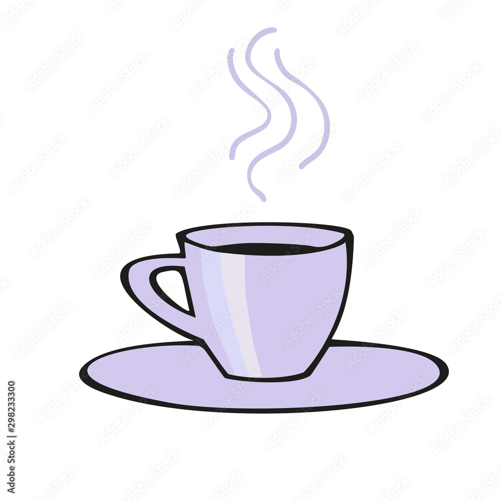 Purple coffee cup sketch. Hand drawn style. Line art. Colorful Vector illustration on white Purple coffee cup sketch. Hand drawn style. Line art. Colorful Vector illustration on white